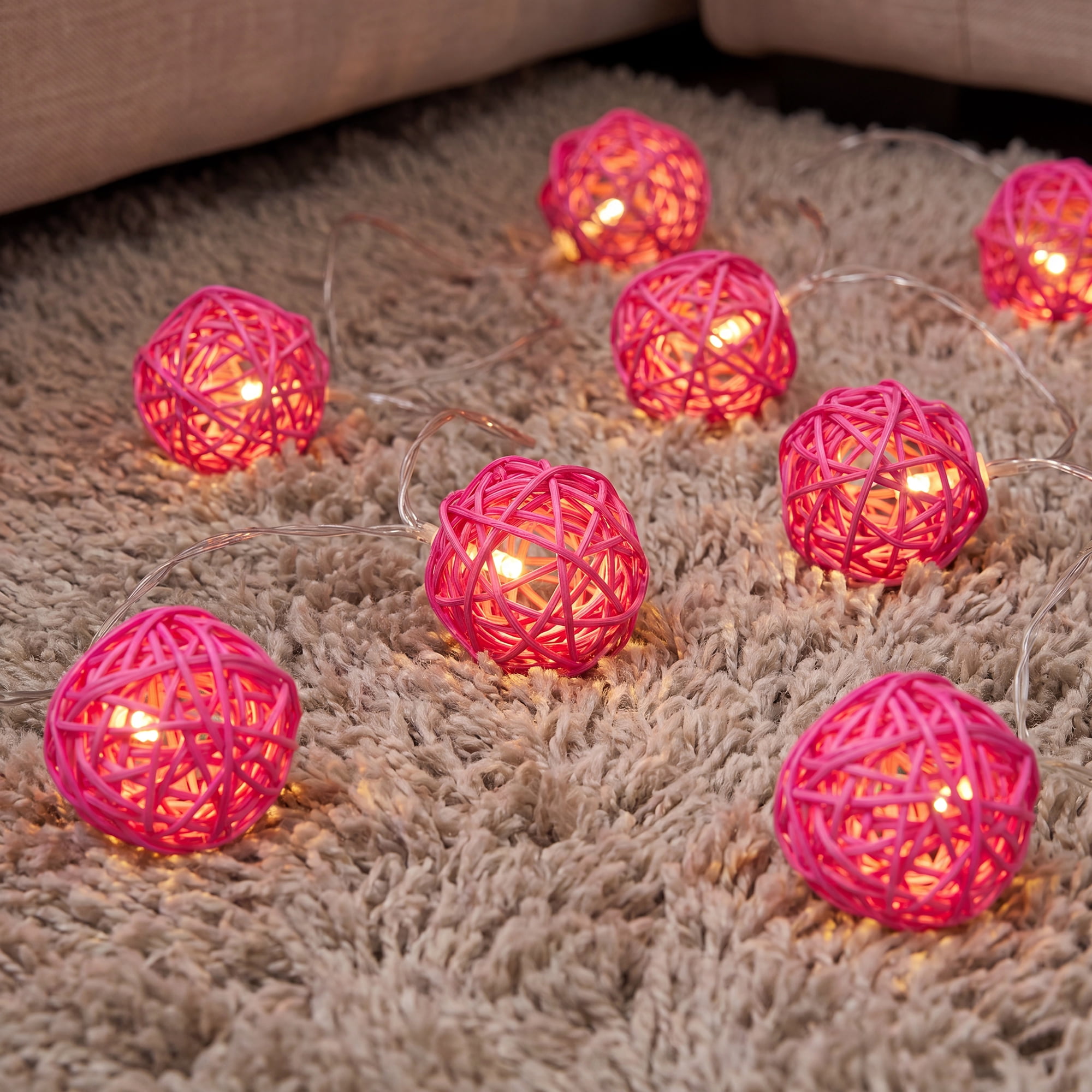 Unique Bargains 10Pcs Rattan Balls for Lights Wicker Spheres Orbs Rose 2"x2"x2"