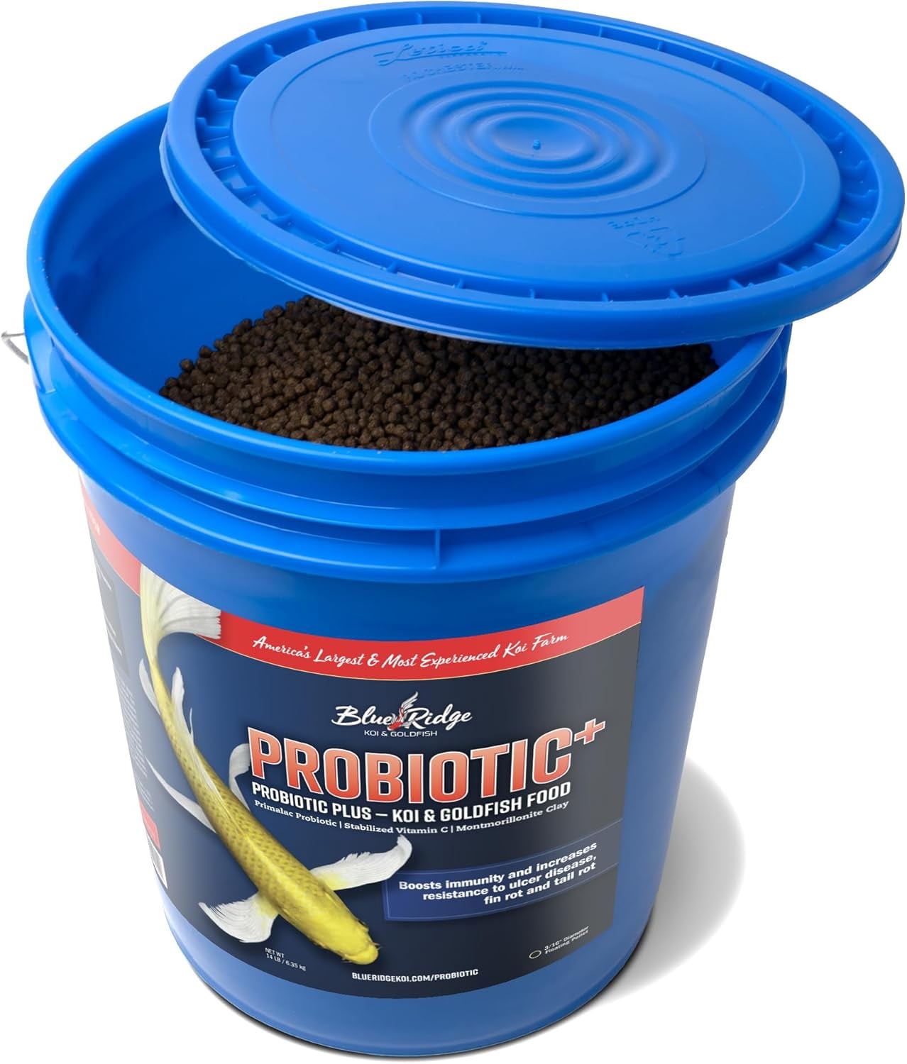 Blue Ridge Koi Fish Food 14lb - Koi Food 3/16” Probiotic Plus, Goldfish Food, Premium Fish Food for Ponds, Ponds Fish Food, Koi Food Fall and Winter Fish Food, Floating Pond Pellets