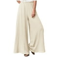 thumbnail image 4 of RQYYD Women's Plus Size Cotton and Linen Wide Leg Pants Loose High Elastic Waisted Long Pants Solid Color Casual Straight Trousers Beige 3XL, 4 of 9