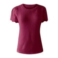 thumbnail image 3 of Hauaitttt Women Round Neck Lace Trimmed Style Solid Short Sleeve T Shirt Athletic Tops for Women Short Sleeve Sleeve T Womens Oversized Tee Oversized Tee Shirt Athletic Women Long Sleeve Rayon Tops, 3 of 3