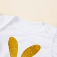thumbnail image 4 of Baby Girl Outfit 3 Piece Set Polyester Bunny Print Romper Flutter Sleeve Top Skirt Bow Girl Baby Clothes Gold 3 Months-6 Months, 4 of 7