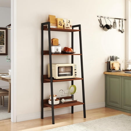 Melocadol 4 Tier Ladder Storage Shelf, 22 Inch Wide Anti-Tip Tower Rack, Steel Frame Organizer for Books Plants Kitchen Living Room Office