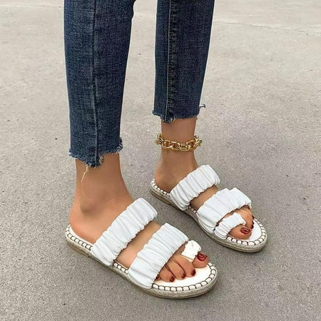 

Summer Savings Clearance 2023! TAGOLD Womens Slippers Wide Sandals for Women Women s Car Stitching Hemp Rope Solid Color Flat Heel Back Hollow Low Top Slippers