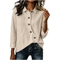 thumbnail image 4 of QIYAGBSA Button Down Shirts for Women Asymmetrical Button Placket Long Sleeve Collared Cotton Linen Relaxed Fit Casual Tops (Beige, XL), 4 of 7