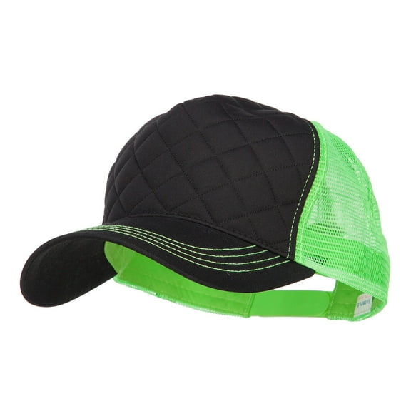 Quilted Trucker Two Tone Neon Mesh Big Size Cap - Black Neon Green XL-3XL