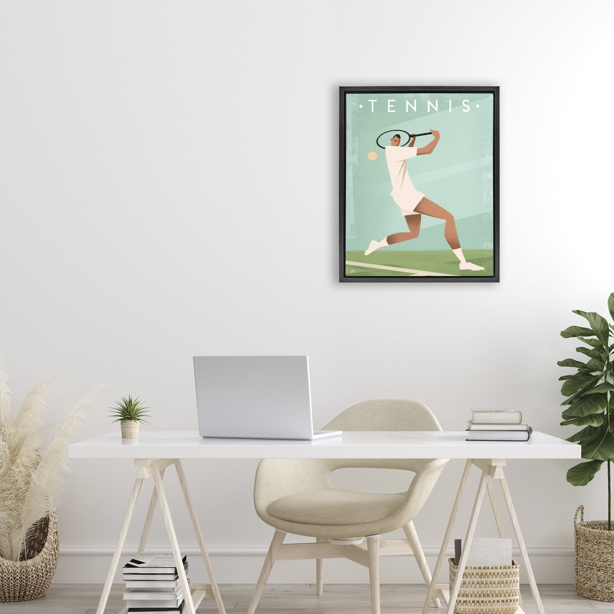 Stupell Industries Vintage Tennis Swing Black Framed Floater Canvas Wall Art, design by Martin Wickstrom