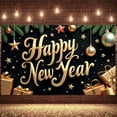thumbnail image 3 of Gold Theme Happy New Year Banner Festive New Year Display Star Pattern Gift Box Design Festive Backdrop for New Year Party Holiday Celebration Indoor Decoration, 3 of 9