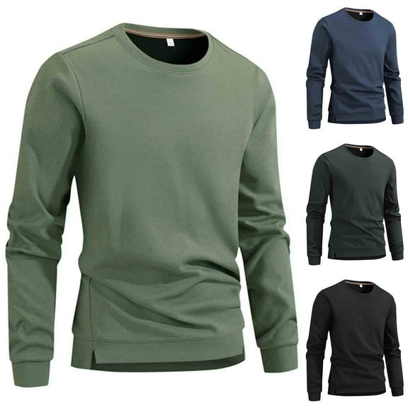 Momasggi Men's Big and Tall Crewneck Sweatshirts Slim Fit Long Sleeve Pullover Tops Fashion Solid Color Sweatshirt Fall Winter Warm Sweatshirts Army Green XL