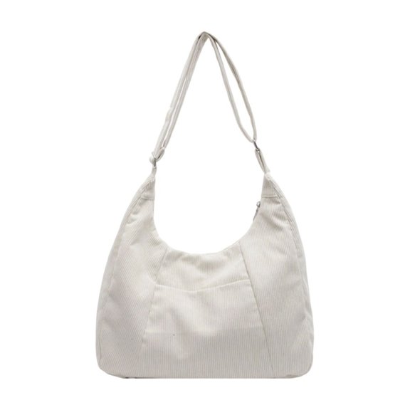 Women's Corduroy Tote Bag - Large Capacity Handbag, Multi-Way Crossbody Shoulder Bag for Commute, & Daily Use, Soft & Stylish Fabric, Solid Color Design White