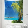 thumbnail image 1 of Ocean Tapestry, Caribbean Polynesia Tropics Small Palm Trees Relaxing Vacation Seascape Image, Fabric Wall Hanging Decor for Bedroom Living Room Dorm, 5 Sizes, Green Blue White, by Ambesonne, 1 of 1