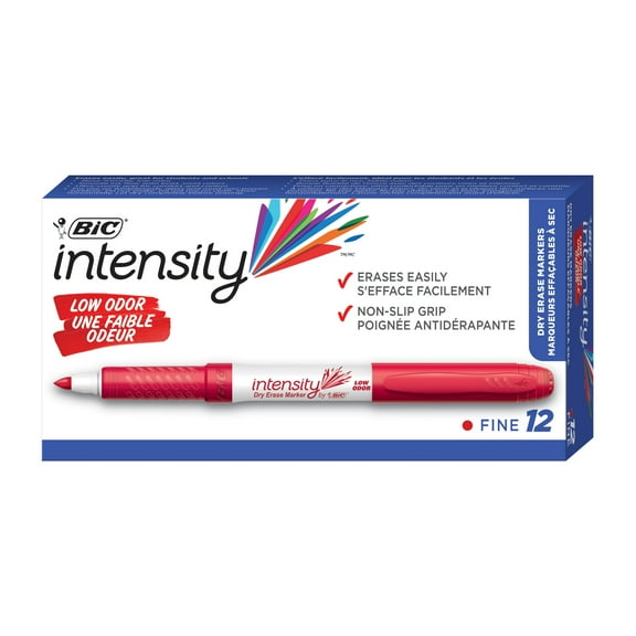 BIC Intensity Red Low Odor Dry Erase Markers, Fine Tip, 12-Count Pack