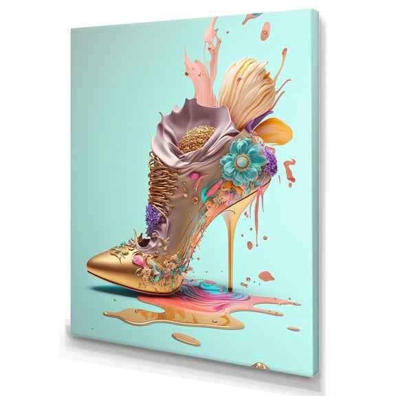Designart Blue Floral Hight Heels I Canvas Wall Art