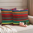 thumbnail image 2 of Boho Red Stripes Outdoor Waterproof Pillow Covers, Colorful Mexico Blue Green Yellow Decorative Square Throw Pillowcase Sofa Cushion Sham for Patio/Couch/Chair, 16"x16" 2 Pack, 2 of 8