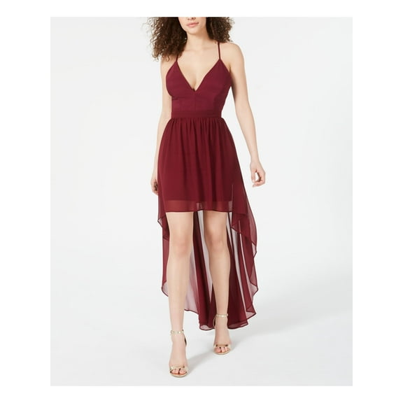 EMERALD SUNDAE Womens Burgundy Spaghetti Strap Maxi Hi-Lo Party Dress Juniors L