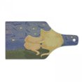 thumbnail image 1 of Animal Cutting Board, Cat and Dog Friends Sitting on a Hill Enjoying Starry Night Cartoon Illustration, Tempered Glass Cutting and Serving Board, Wine Bottle Shape, Multicolor, by Ambesonne, 1 of 1