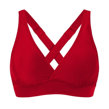 UngA Women s Sporty Adjustable Wide Straps Bikini Top Criss Cross Back Supportive Swimsuit Tops Only Halter Top Swimsuits(Red L)