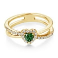 thumbnail image 2 of Gem Stone King 0.69 Ct Heart Shape Green Nano Emerald 18K Yellow Gold Plated Silver Ring (Size 9), 2 of 4