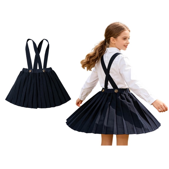 Toddler Uniform Dress for Girls V-Neck Jumper Dress Pleated Skirt Stretch Fit Navy School Skirts Back to School Clothes for Girls 3-4 Years