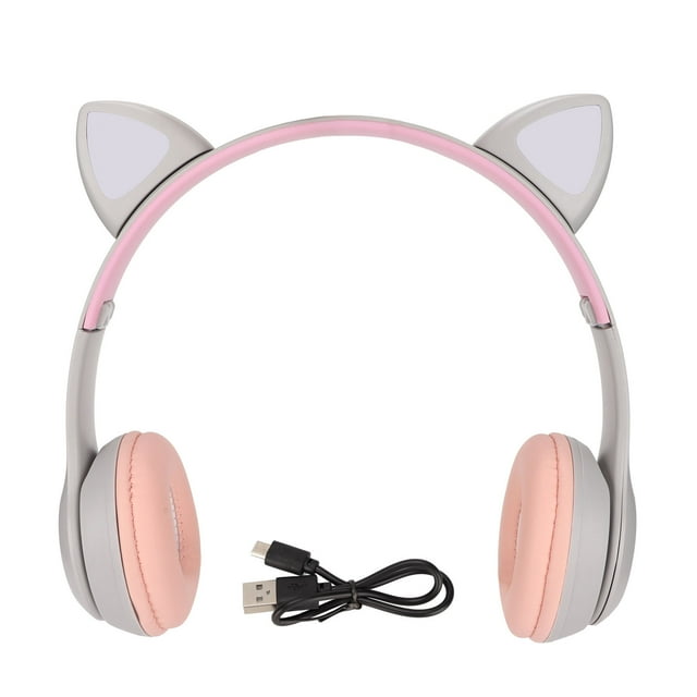 Écouteurs pour Enfants, Casque à Réduction de Bruit avec Oreilles de Chat, Lumière LED Colorée, Rétractable pour l'École