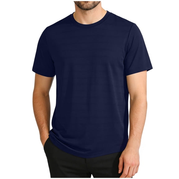 NOLDARES Men's Baggy Solid Color Crew Neck T Shirts - Casual Stylish Fitted Stretch Tees for Men(Navy,3XL)