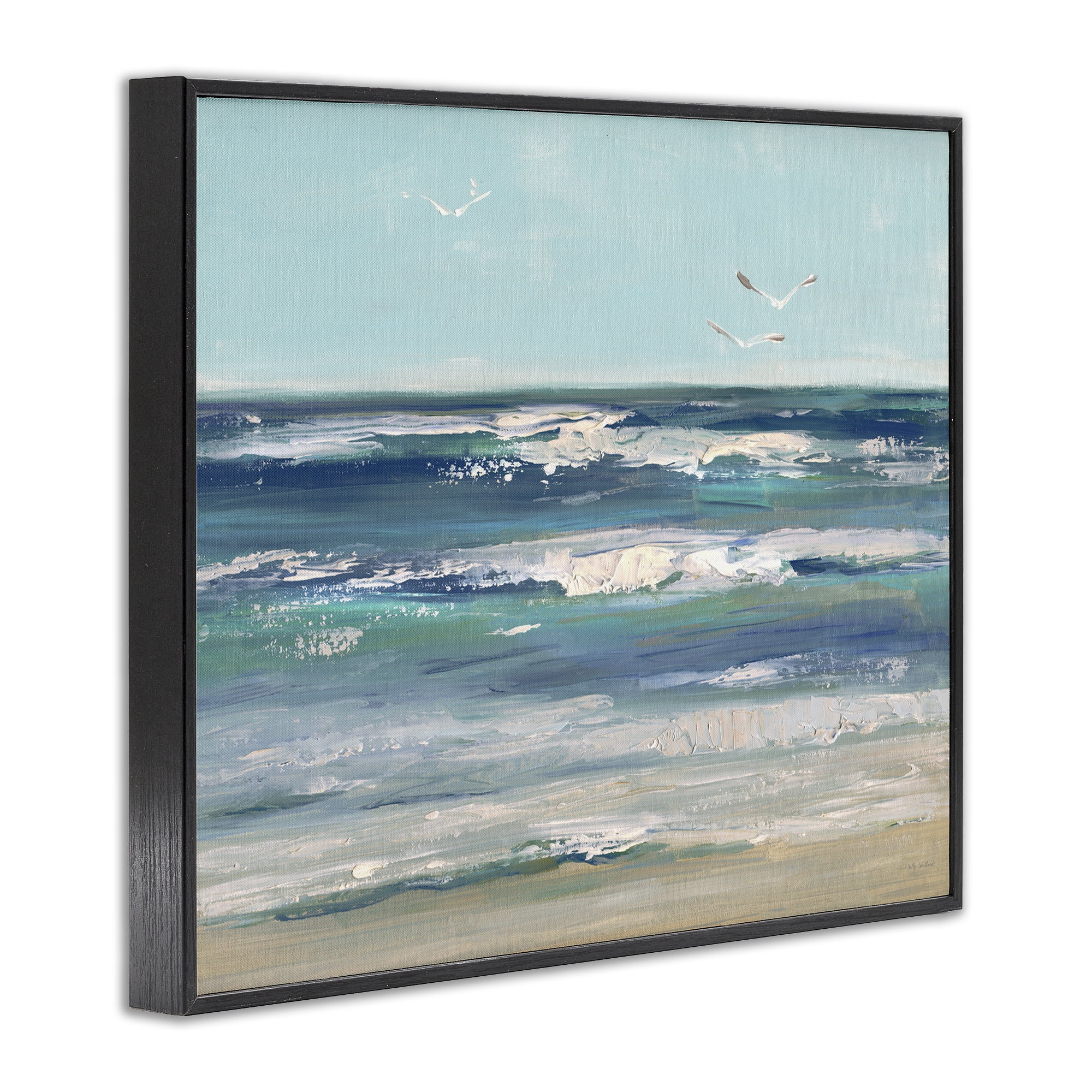 Stupell Industries Seagulls over Rolling Waves Black Framed Giclee Art, design by Sally Swatland