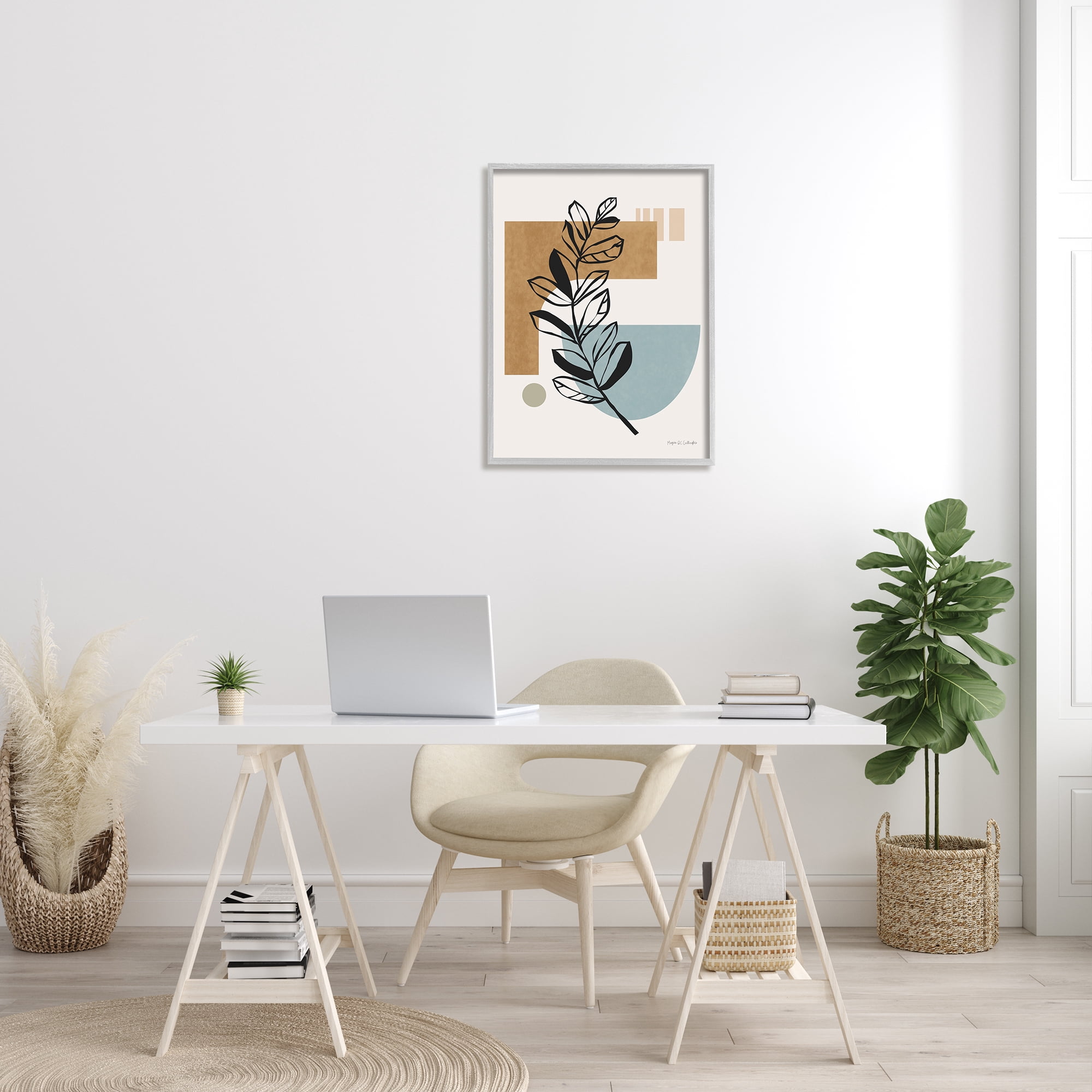 Stupell Industries Desert Geometric Shape Abstraction Botanical Plant Outline Abstract Painting Gray Framed Art Print Wall Art, 24 x 30