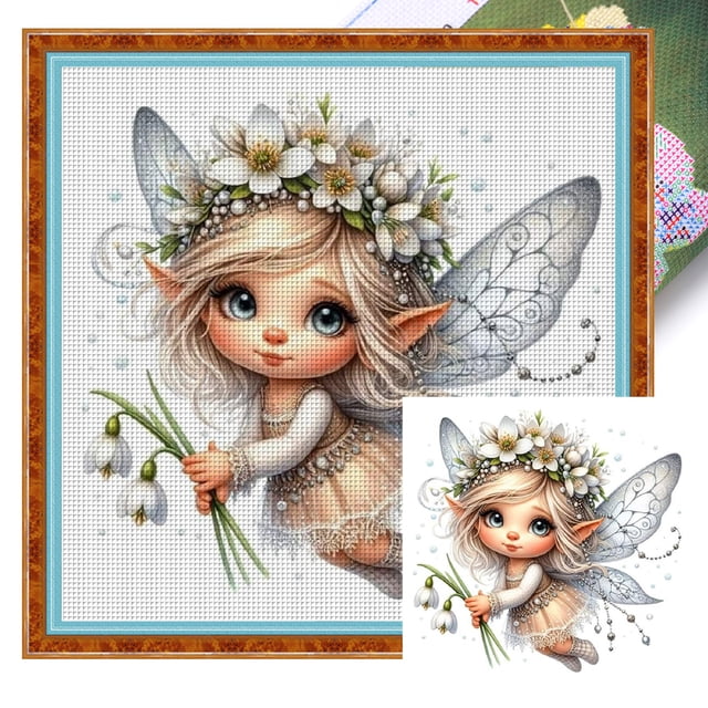 Hilo Algodón Ecológico Bordado Punto Cruz Hada Bonita Impresa 11CT 45x45cm