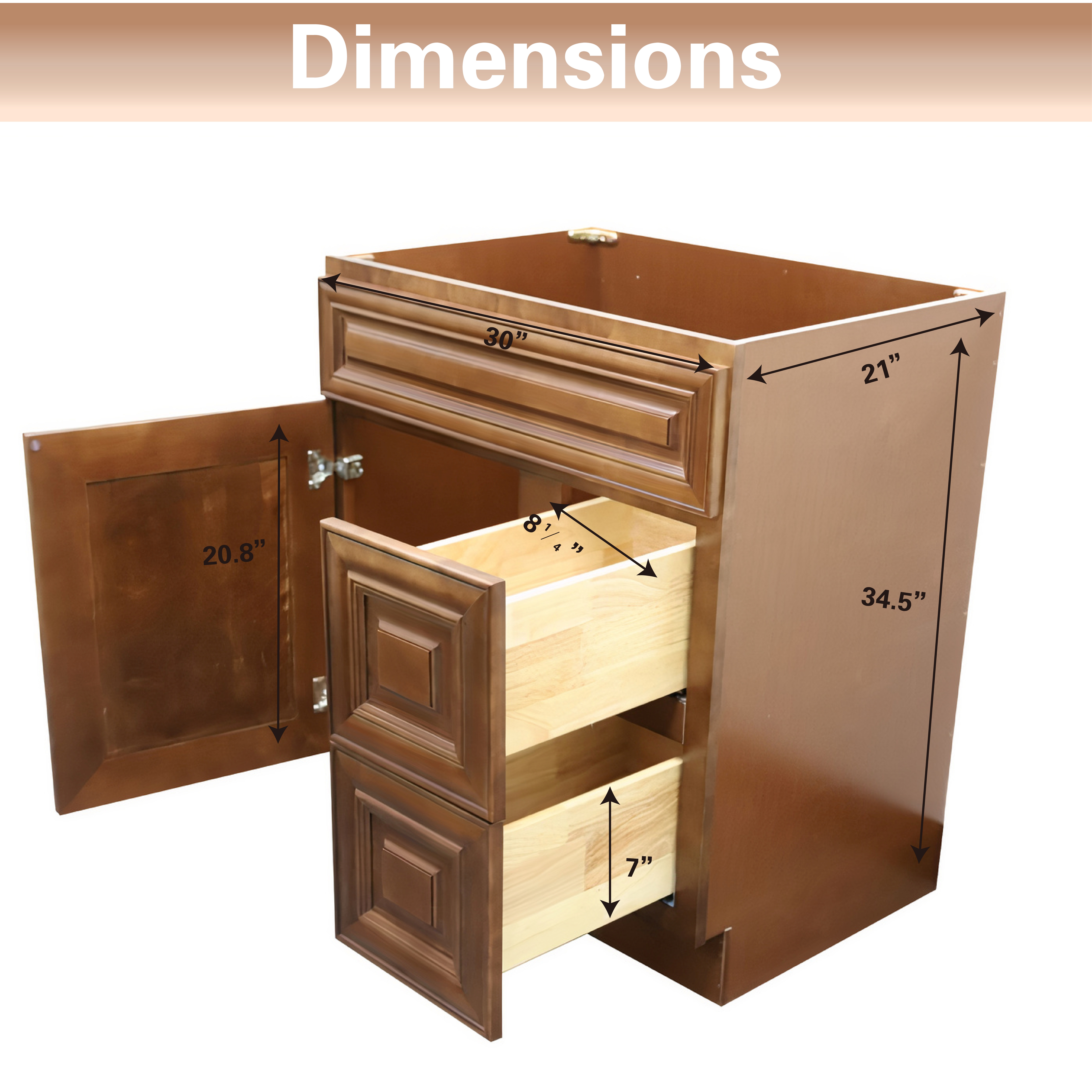 30" Shaker Bathroom Vanity Sink Base with Drawers (Ready-to-Assemble), Maple Walnut Vanity Base