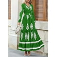 thumbnail image 5 of Women's 2025 Fall Wedding Guest Dresses Boho Floral Long Sleeve V Neck Flowy Elegant Maxi Dress Beach Clothes,Green, 5 of 7