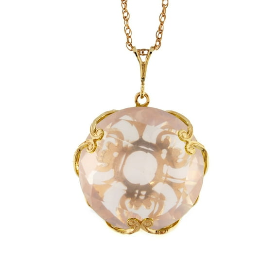 Galaxy Gold GG 14K Yellow Gold Checkerboard Cut Round Rose Quartz Pendant Necklace - Hope & Creativity - 16" to 24" - Fine Jewelry for Women