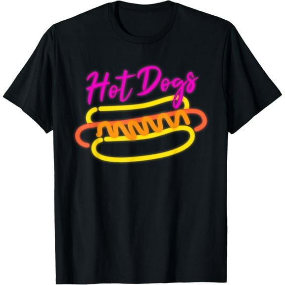 Vintage Retro Hot Dog Neon Lights Shirt T-Shirt men and women can wear, black, white, gifts