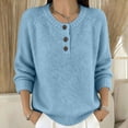 thumbnail image 4 of Only Moment Blue Womens Long Sleeve Sweater Crew Neck Deco Buttons Long Sleeve Casual Sweaters Ribbed Knitted Pullovers Warm Soft Sweater Jumper Tops Fall Winter Trendy Outfits 3XL, 4 of 5
