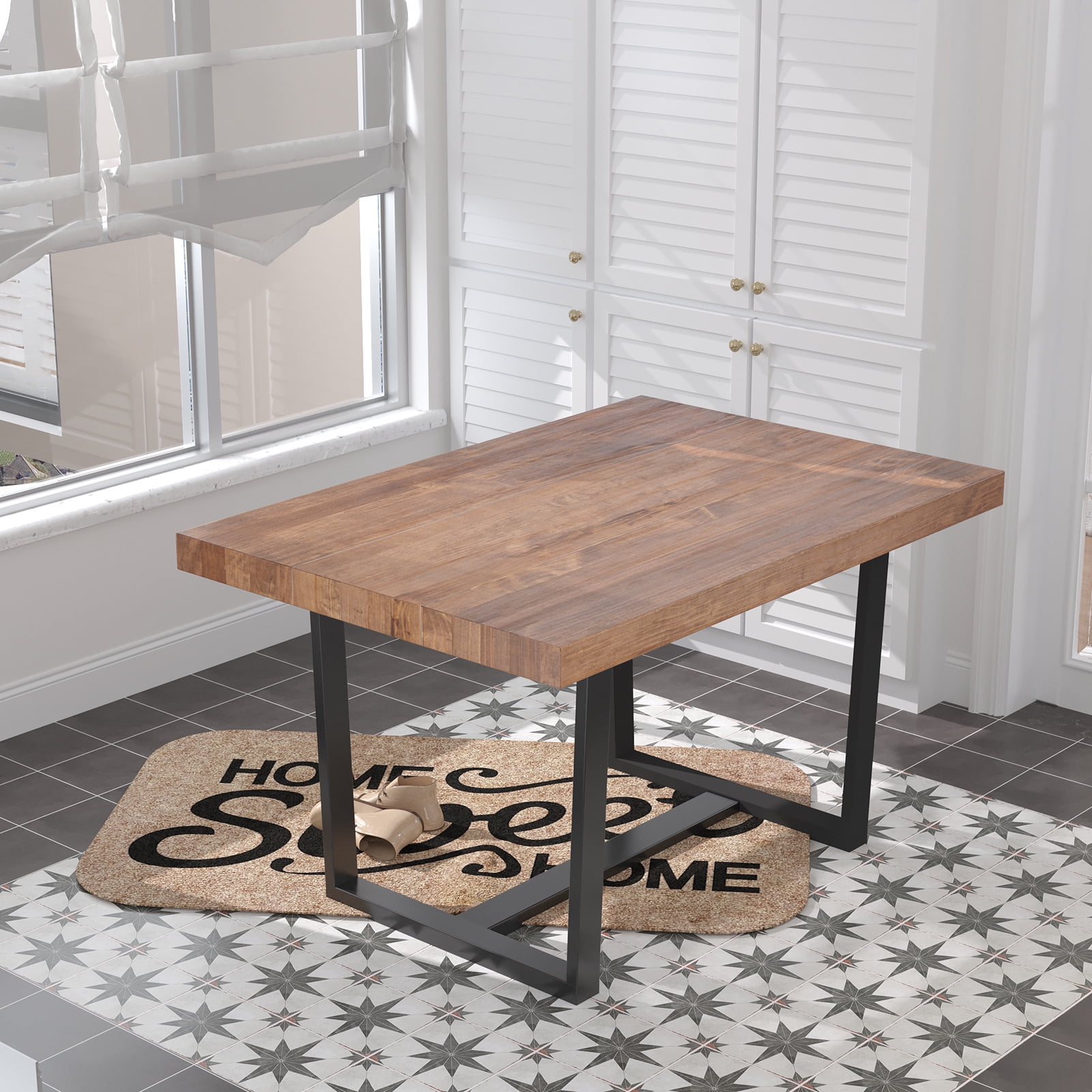 Yaoping 52" Rustic Farmhouse Solid Wood Dining Table with Metal Frame ...