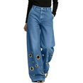 thumbnail image 2 of VBVC Women's Grommet Eyelet Jeans with Pockets , High Waisted Wide Leg Denim Pants For Women, S-2XL, 2 of 8