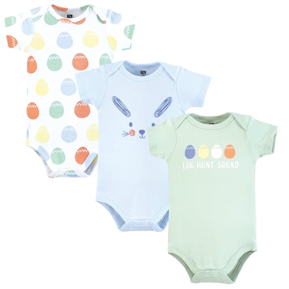 Luvable Friends Hudson Baby Unisex Bodysuits 3pk, Pastel Egg Hunt, 0-3M