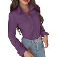 thumbnail image 2 of HOWPAY Dress Shirts for Women Long Sleeve Button down Collared Blouses Tops Solid Color Stretch Loose Dressy Casual Lightweight Fall Outfits Purple S, 2 of 9
