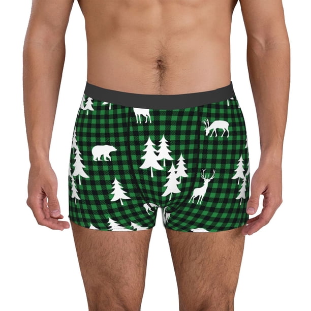 Balery Christmas tree green plaid Calzoncillos bóxer para hombre, ropa interior de algodón suave y transpirable con cinturilla de nailon-X-Large