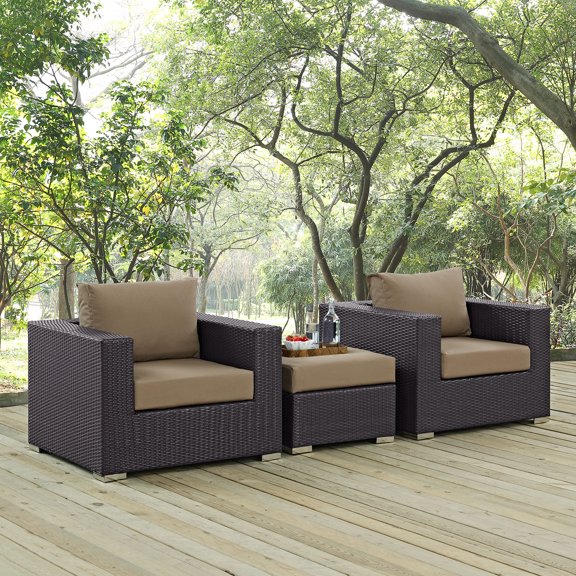 Modway Convene 3 Piece Outdoor Patio Sofa Set in Espresso Mocha