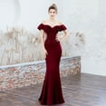 thumbnail image 2 of Vestido de novia largo rojo con hombros descubiertos, vestido de fiesta ajustado con cola de pez para boda y noche para mujer, 2 of 5