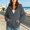 Dark Gray, variant on 2026 Summer Women's Wrap V Neck Hoodie, Drop Shoulder Long Sleeve Solid Loose Pullover Sweatshirt with Front Kangaroo Pocket for Beach Lounge Daily Layering