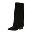 thumbnail image 2 of Viluyesy Womens Flodover Boots, Pointed Toe Chunky Heels Wide Calf Pull-On Fashion Suede Tall Boots Black, 2 of 9