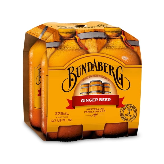Bundaberg Ginger Beer, 12.7 fl oz, 4 Pack Glass Bottles