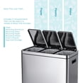 thumbnail image 2 of Home Zone Living 16 Gallon Triple-Compartment Kitchen Trash and Recycling Can with Soft Close Lids, Stainless Steel, Silver, 2 of 5