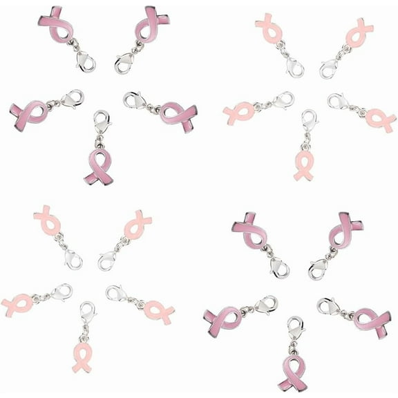 1 Box 20Pcs Breast Cancer Awareness Charms Pink Ribbon Charm Enamel Clip On Lobster Clasp Bracelet Hope Charms for Jewelry Making Charm Breast Cancer Awareness Prevention DIY Zipper Pull for DIY