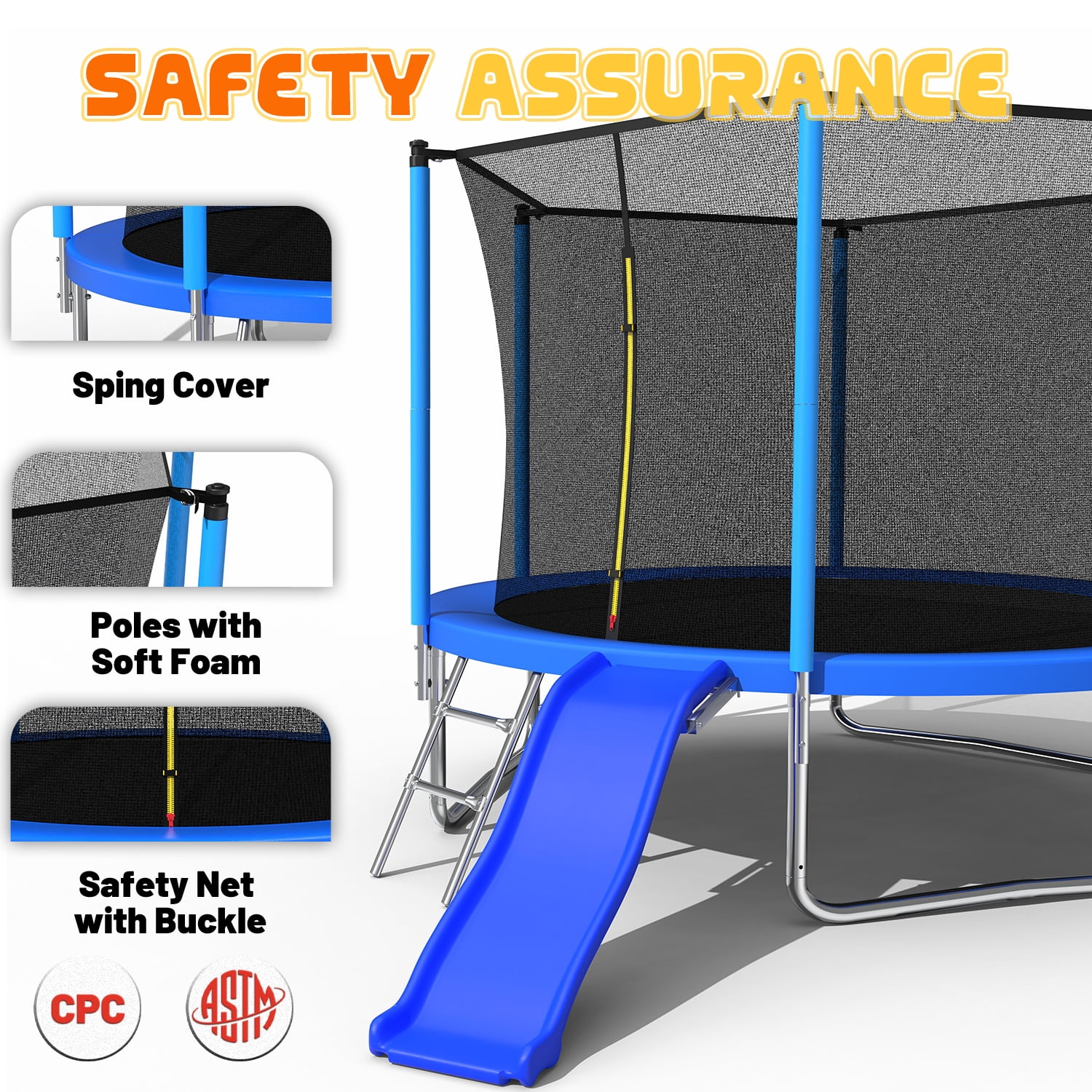 Mersco 10FT Heavy Duty Trampoline with Enclosure Net , Slide Outdoor Big Trampoline for Backyard,Kids Trampoline with Basketball Hoop,Birthday and Holiday Gifts for Kids,Blue