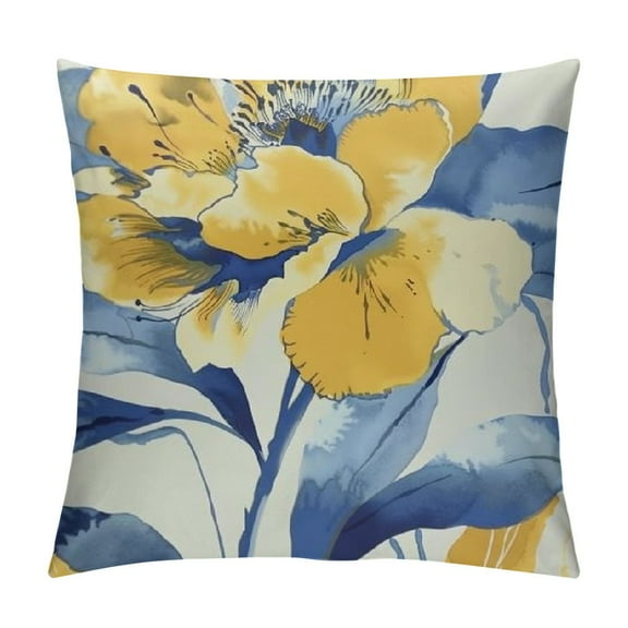 Creowell Watercolor Floral Throw Pillow Covers Yellow Blue Flower Decorative Pillow Cases Soft Cushion Cover for Couch Sofa Bed Home Decor