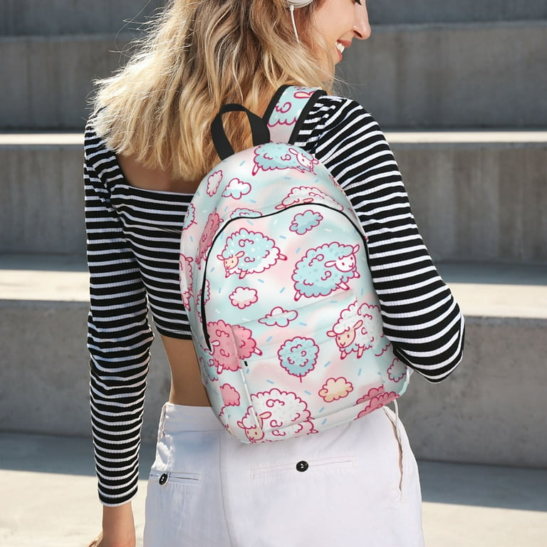 LAKIMCT Cute Sheep Cotton Candy Canvas Backpack for Boys Girls College Laptop Backpack for Women Men Business Travel Casual Bag Student Bookbag for Kids Adults Small Walmart