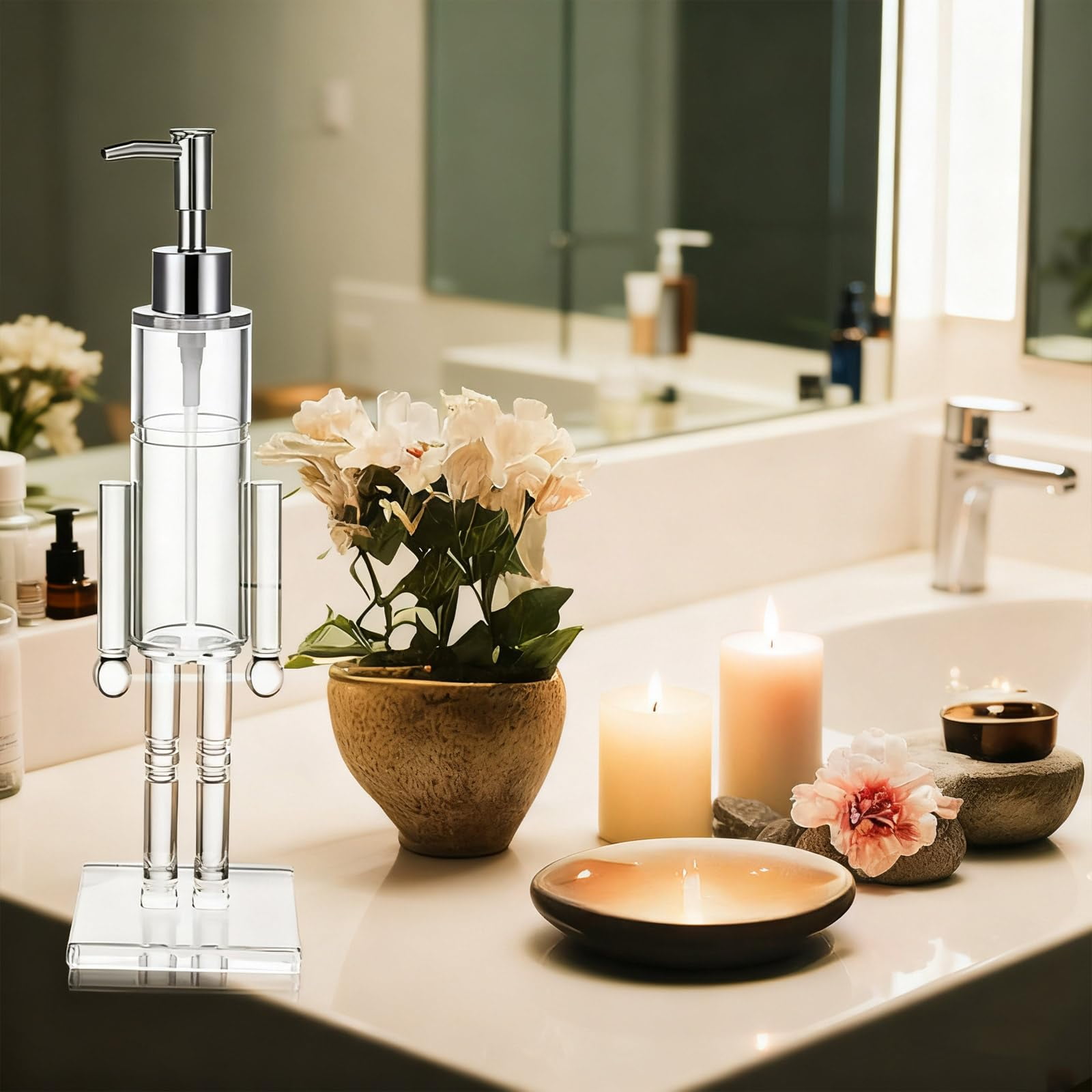 Nutcracker Soap Dispenser, Decorative Refillable Christmas Hand Soap Bottle, Transparent Acrylic Festive Wash Liquid Lotion Pump for Holiday Bathroom & Home Kitchen Accessories Decor Gifts 2PC