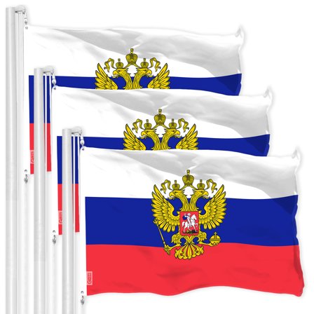 G128 3 Pack: Russia Russian Ensign Flag | 3x5 Ft | LiteWeave Pro Series Printed 150D Polyester | Country Flag, Vibrant Colors, Brass Grommets, Thicker and More Durable Than 100D 75D Polyester