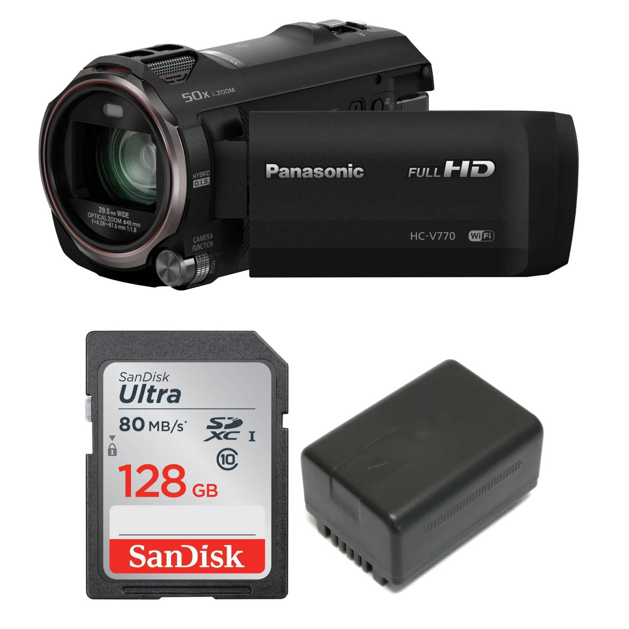 Panasonic HCV770 HD Camcorder w/ SanDisk Ultra 128GB plus Wasabi